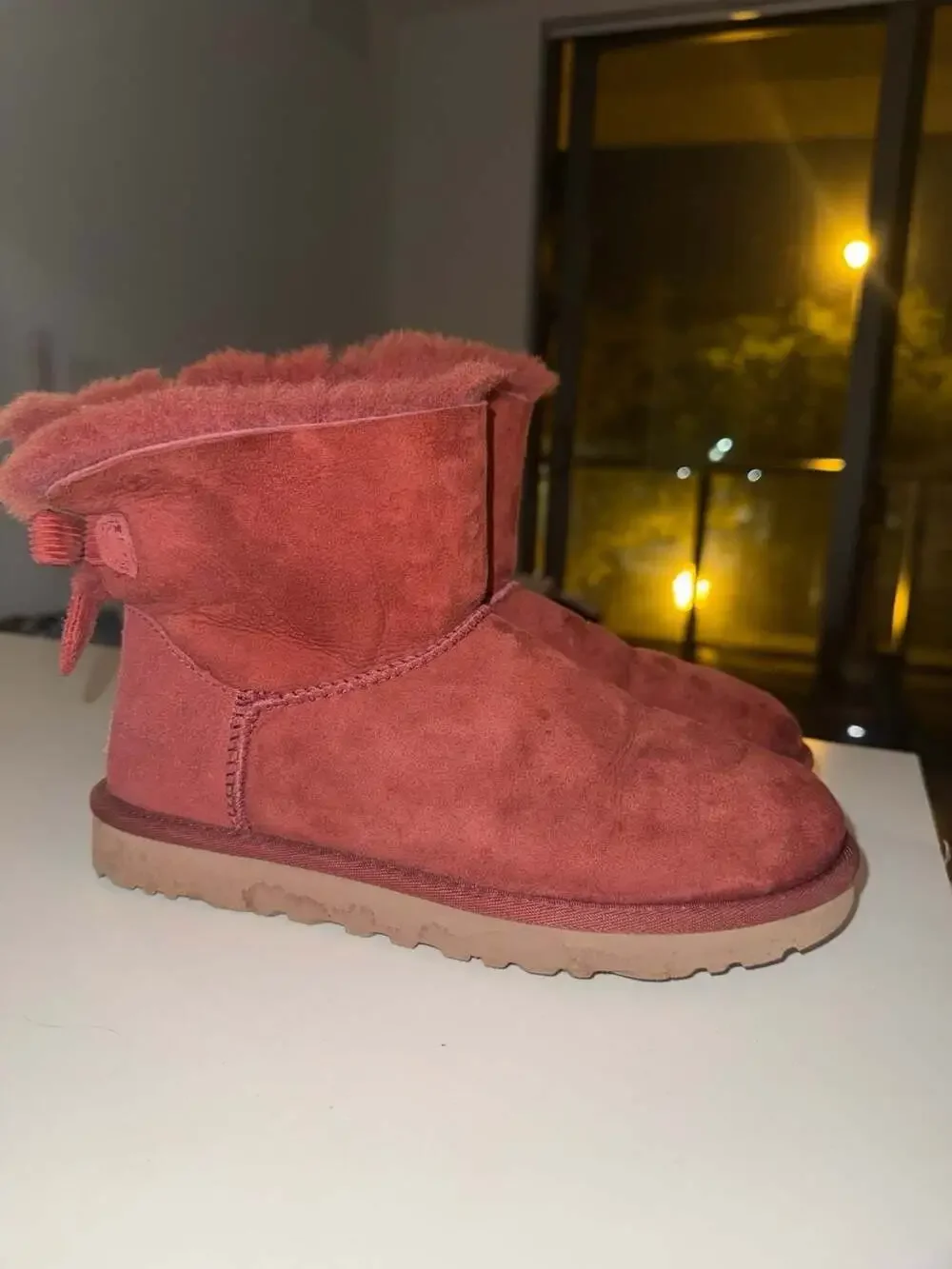 UGG Mini Bailey Bow Corduroy Suede Boots Red